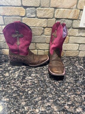 Ariat Kids Brown Leather Boots with Pink Suede Shaft